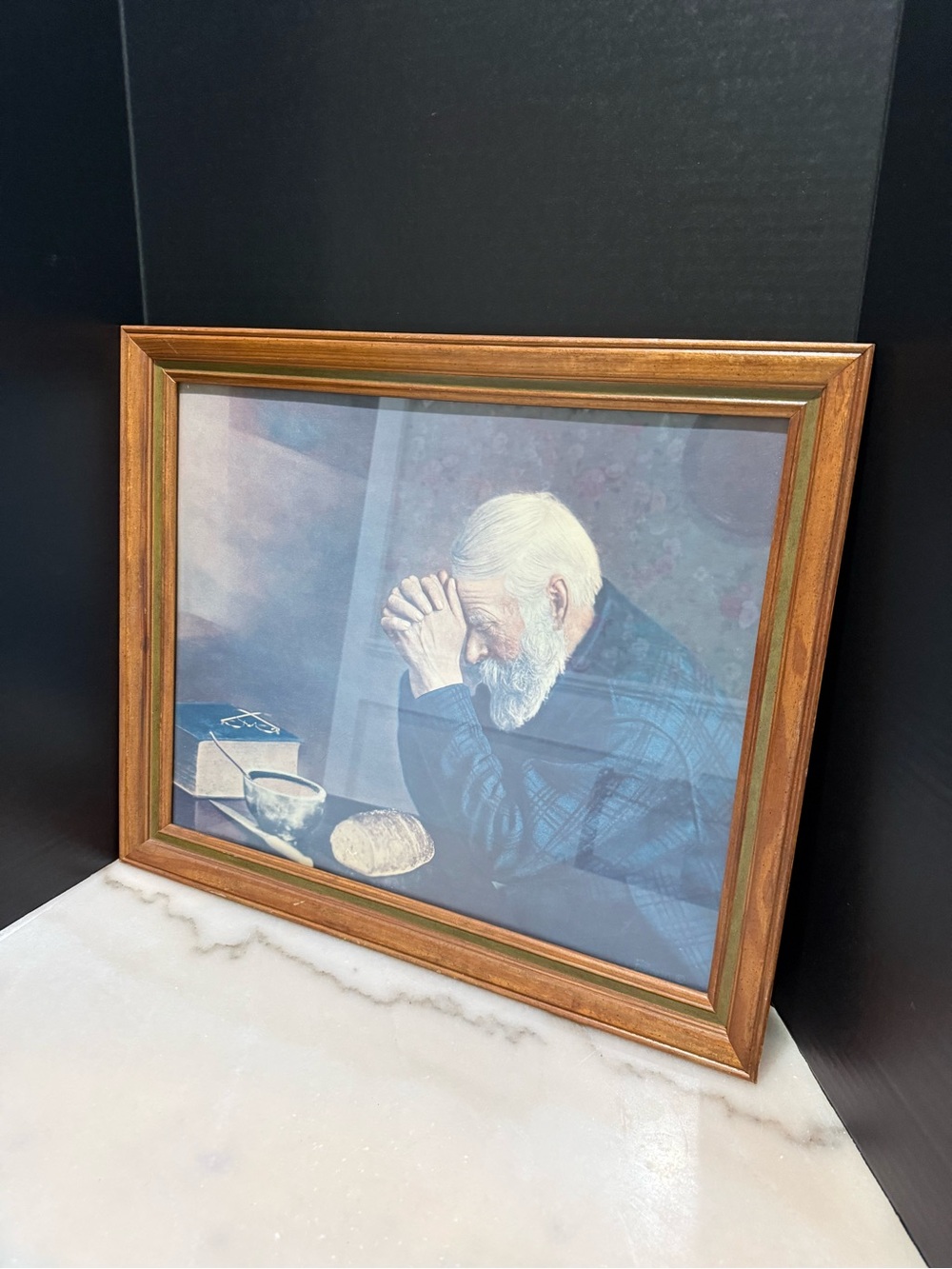 Old Man Praying Framed Print 19X 23 Eric Enstrom Blessing “Grace” Art Vintage